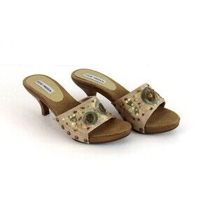 Steve Madden Precious Women's Size 9 Slip On Sandals Gold Cone Heel Sequins